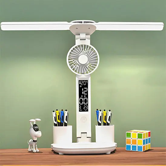 Lampe bureau double tête ventilateur