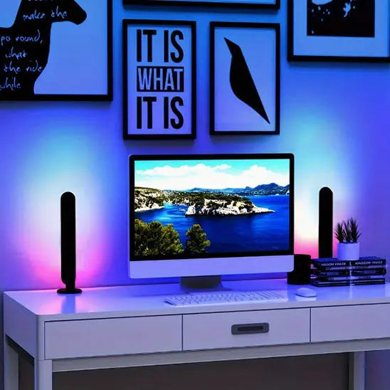 Lampe de bureau-design blanc-bleu