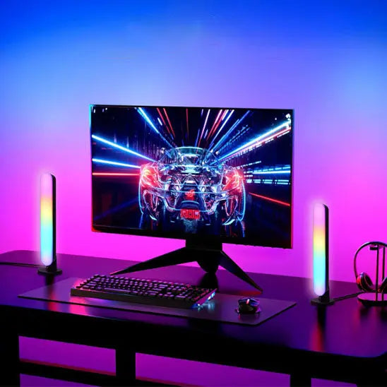Lampe de bureau design ordinateur fond colorés