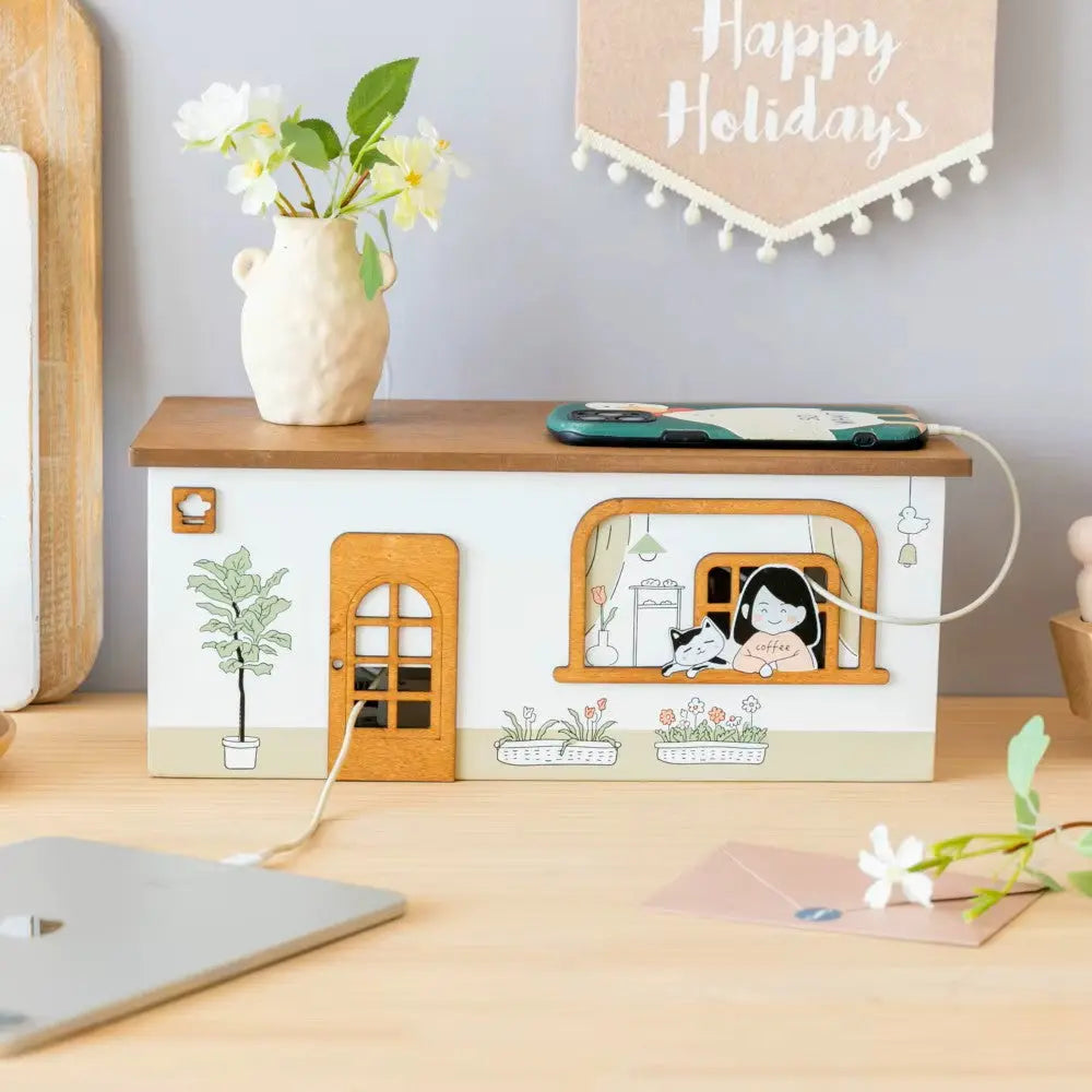  Boite de rangement bois fleur pot