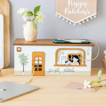  Boite de rangement bois fleur pot