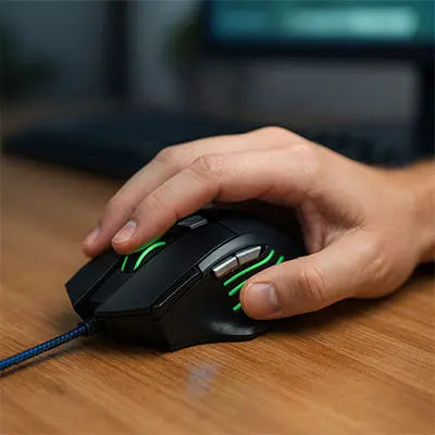 souris filaire ergonomique main vert