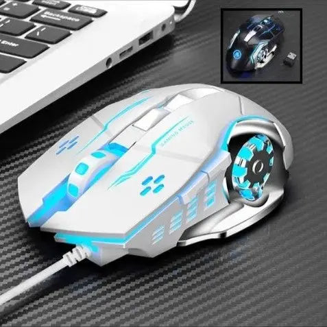 souris sans fil gamer blanc bleu